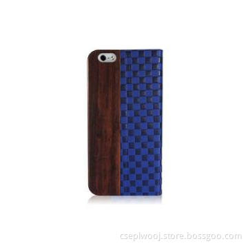 Dark Dois De Wood and Blue PU Leather iPhone 6 Phone Cases